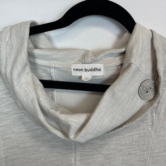 Neon Buddah Tunic Women's Large Cowl Neck Metal Button Kangaroo Pocket Grey - Picture 3 of 7